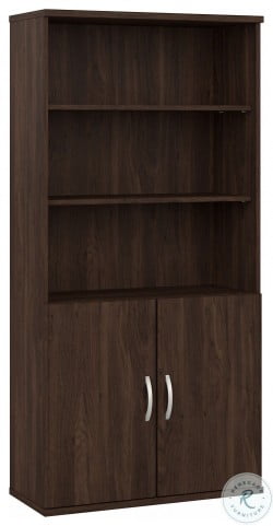 Hybrid Black Walnut Tall 5 Shelf, Bush Furniture Bookcase With Doors